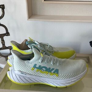 Hoka Sneakers in White and Neon Yellow